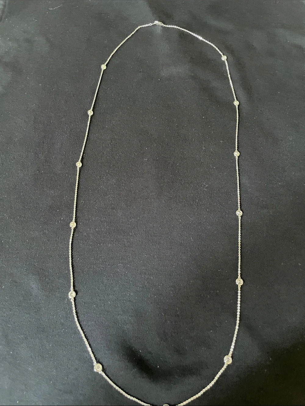 Layered Sterling Silver Station Necklace with Bezel Crystal Accents